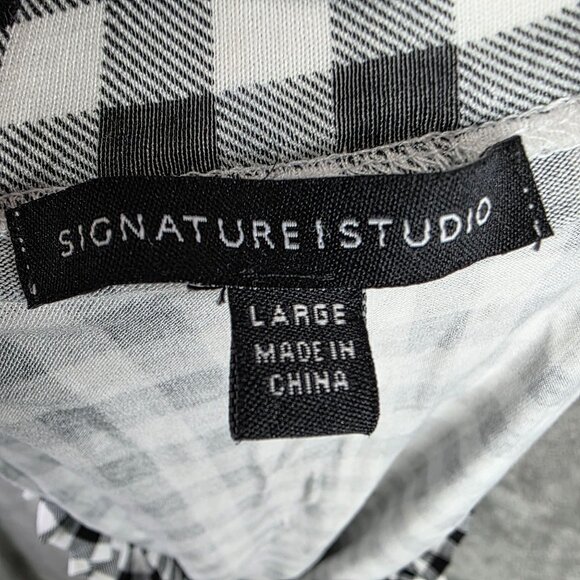 Womens Signature Studio Black & White Gingham Off-Shoulder Top Short Sleeve L - Picture 2 of 7